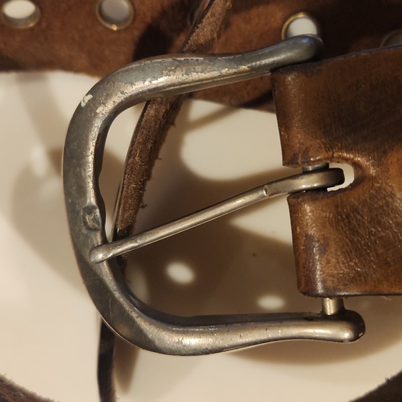 Brown Leather Vintage Grommet Belt - Picture 3 of 3